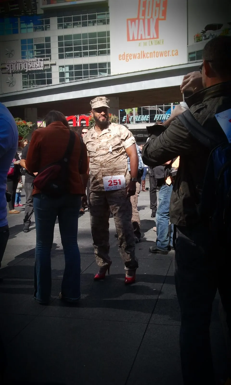 A large group of participants at the Walk a Mile in Her Shoes event.